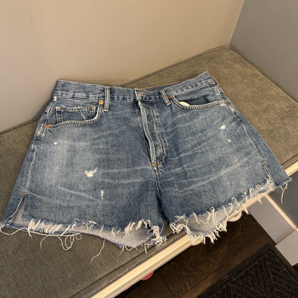 Citizens Of Humanity Frayed Light Blue Distressed Denim Shorts